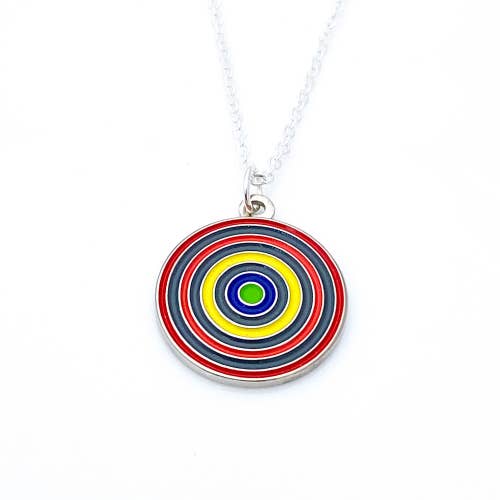 Rainbow colored enamel square necklace