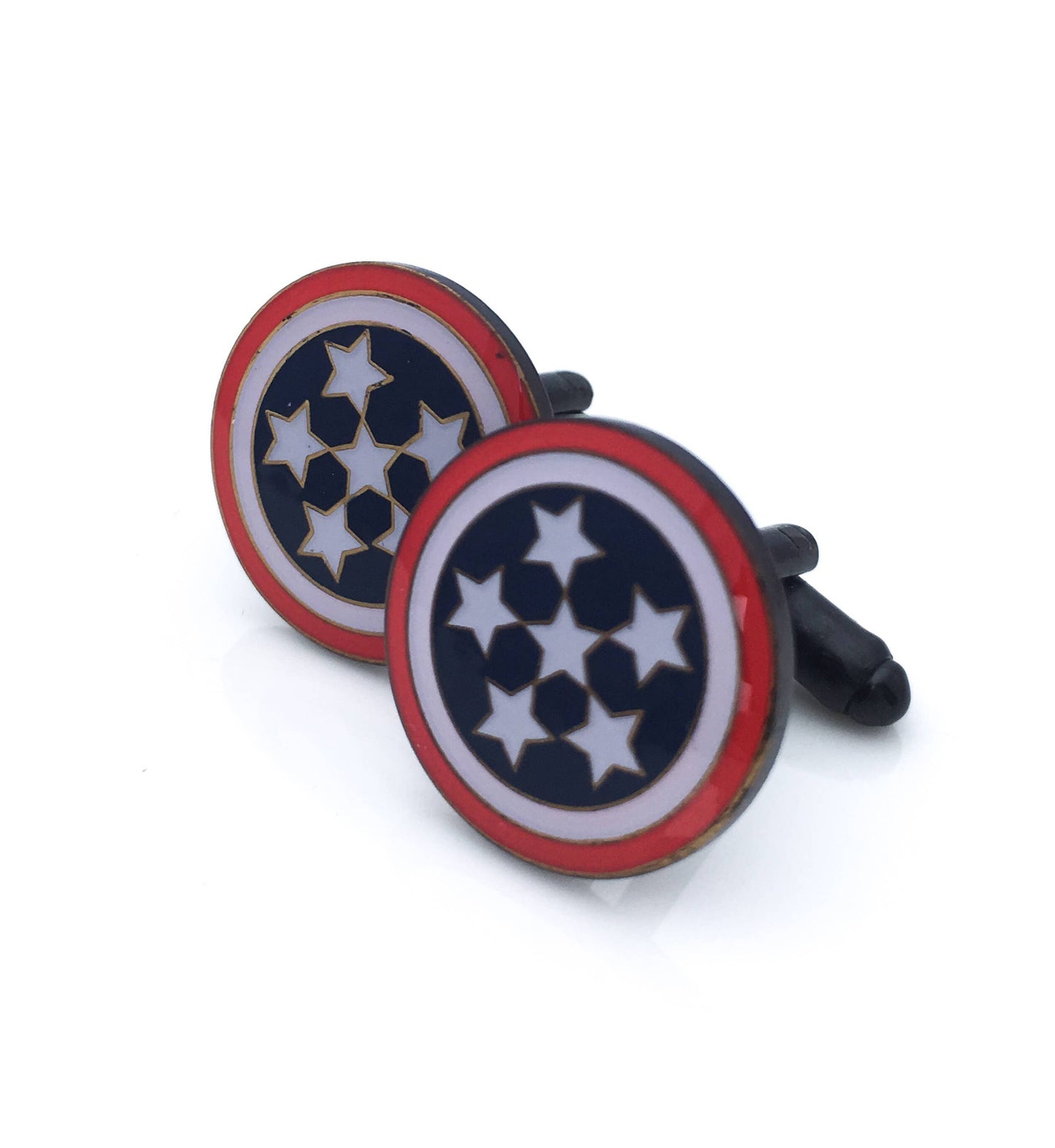 Red white and blue stars and stripes round cufflinks