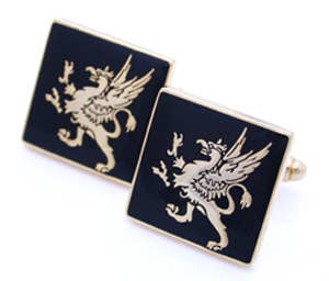 Load image into Gallery viewer, Black enamel and gold griffin cufflinks
