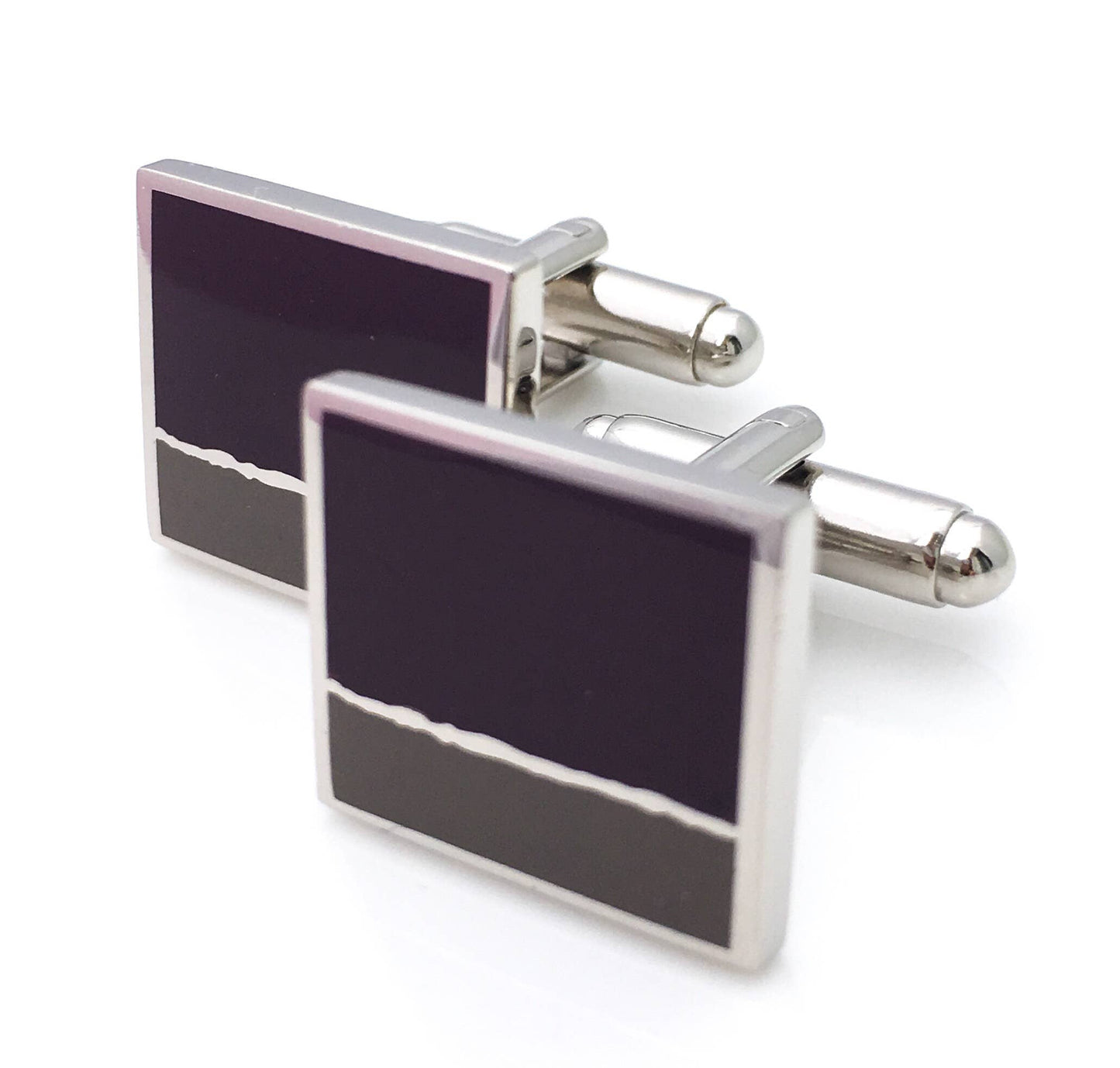 Enamel cufflinks with square in taupe enamel and smaller rectangle in lighter shade