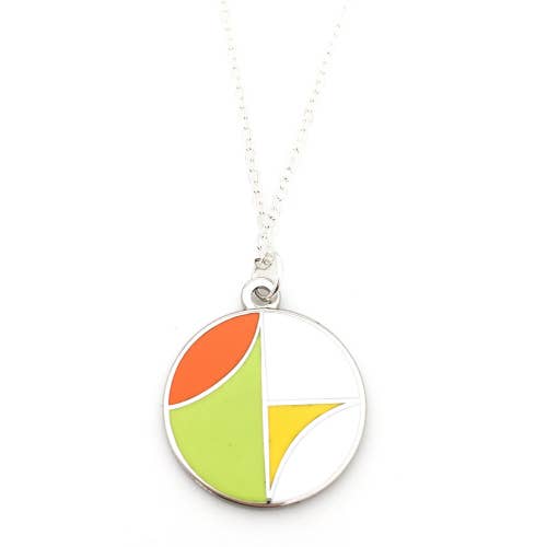 Architecture inspired enamel necklace in orange and white