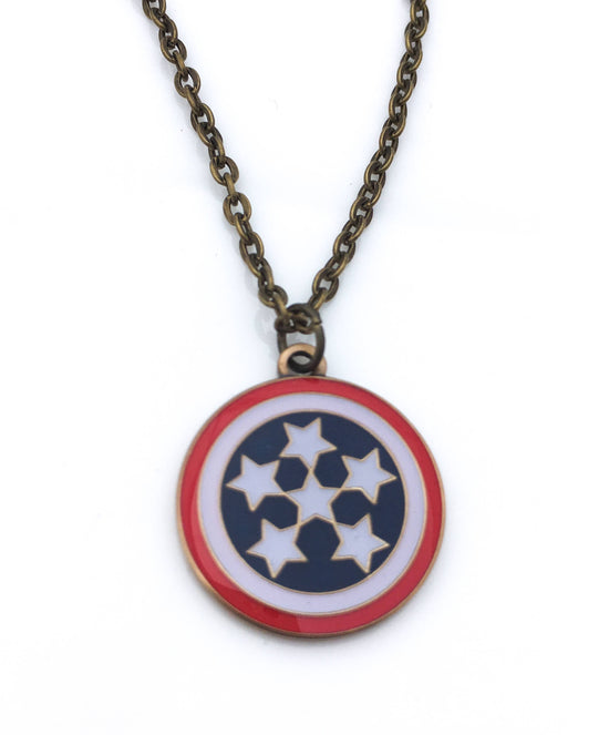 Red white and blue stars and stripes round necklace