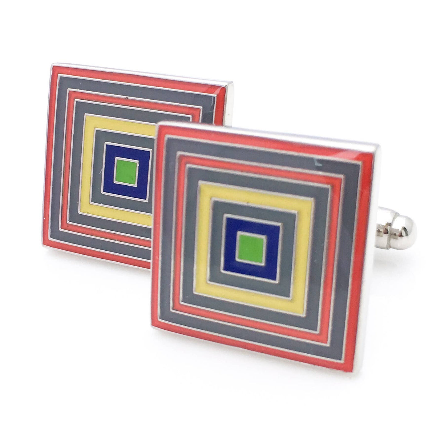 Rainbow colored enamel square cufflinks