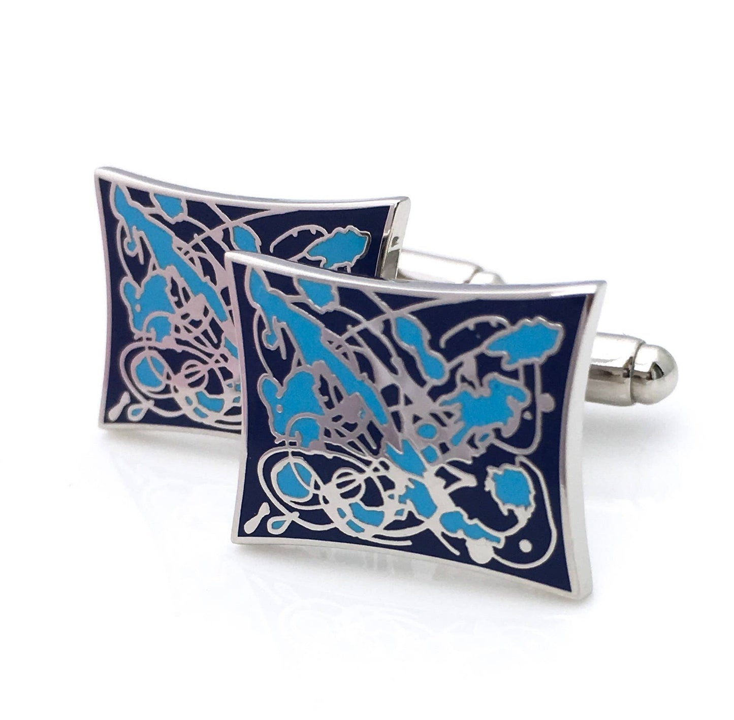 Cufflinks with a splatter design in blue