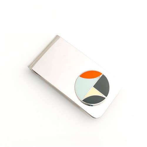 Architecture inspired money clip with khaki enamel circle