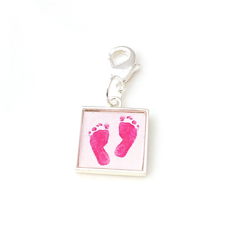 Silver baby foot print charm