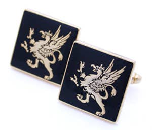 Black enamel and gold griffin cufflinks