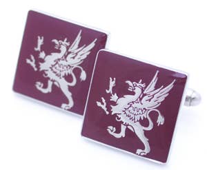 Burgundy enamel griffin cufflinks