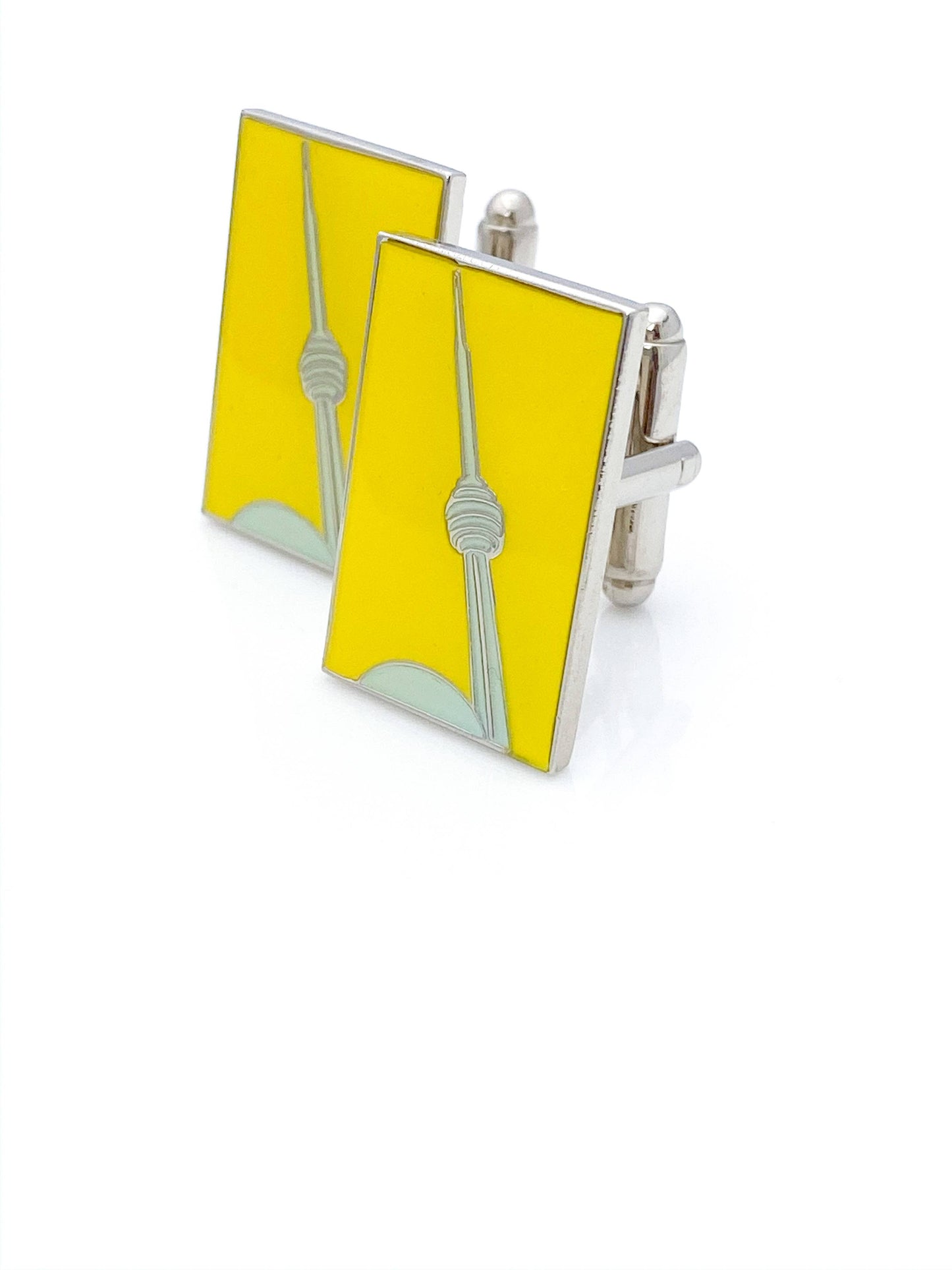 CN Tower cufflinks in yellow enamel