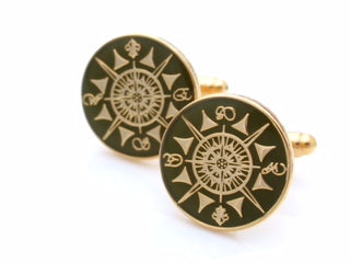 Compass Cufflinks featuring an intricate design inspired by navigational compasses.