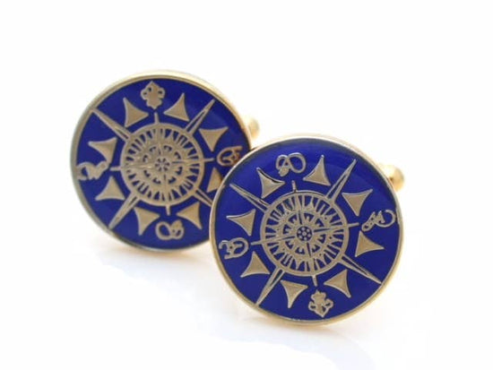 Vintage compass enamel cufflinks in khaki