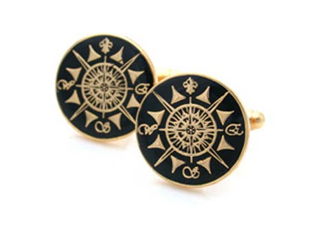 Vintage compass enamel cufflinks in blue