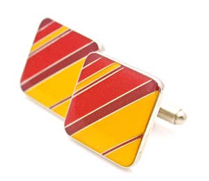 Striped diagonal enamel cufflinks in burgundy and mustard