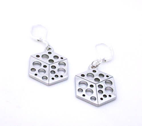 Cube earrings featuring cut-out holes.