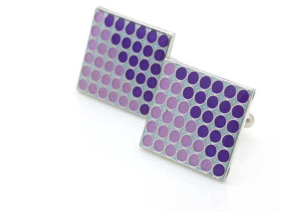 Enamel cufflinks with circles half on a diagonal purple and mauve