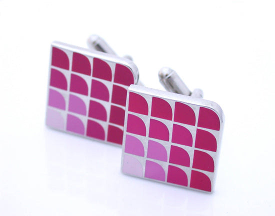 Fan shaped enamel cufflink with shades of pink