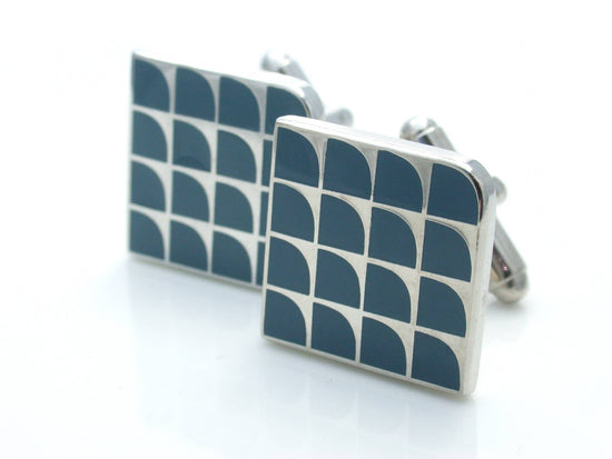 Fan shaped enamel cufflinks in teal