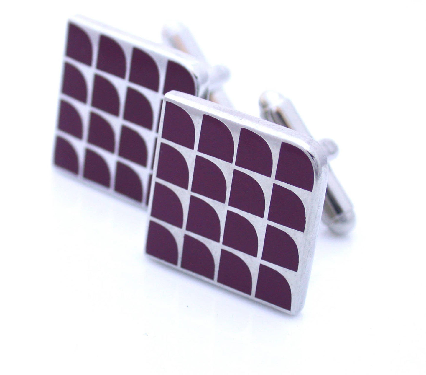 Fan shaped enamel cufflinks in maroon