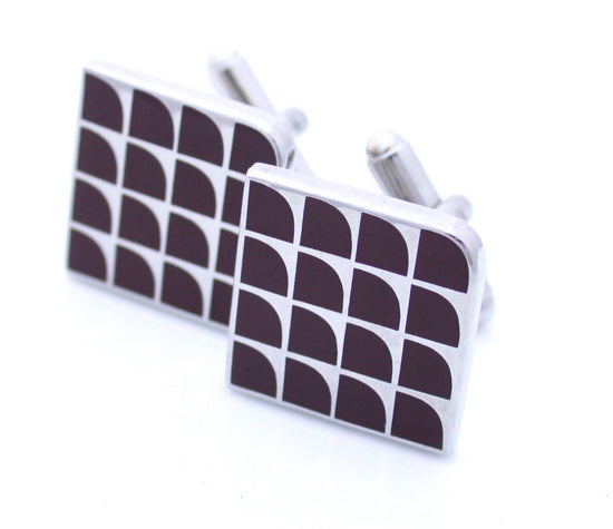 Fan shaped enamel cufflinks in brown