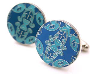 Ornate round enamel cufflinks in blue