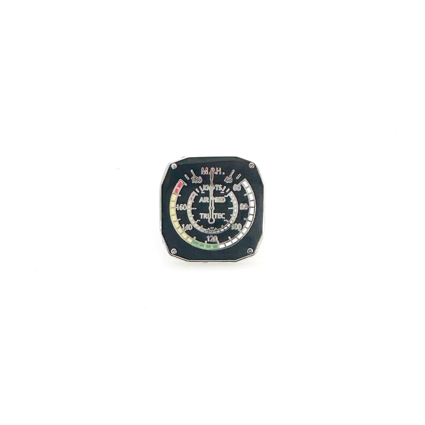 Airspeed Pin featuring a sleek and detailed design inspired by aviation airspeed indicators, crafted with precision to add a touch of aviation flair to jackets, bags, or hats.