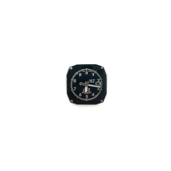 Flight Altimeter Pin designed with intricate details resembling an altimeter gauge, elegantly crafted to celebrate aviation enthusiasts, perfect for adding a stylish touch to any outfit.