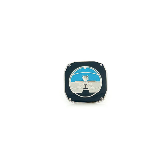 Flight Horizon Pin designed with an intricate depiction of a horizon line, capturing the essence of aviation, perfect for adding a unique and stylish touch to jackets or bags for aviation enthusiasts.