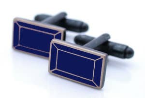 Dark blue enamel cufflinks in emerald cut gem shape