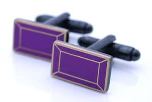 Purple enamel cufflinks in emerald cut gem shape