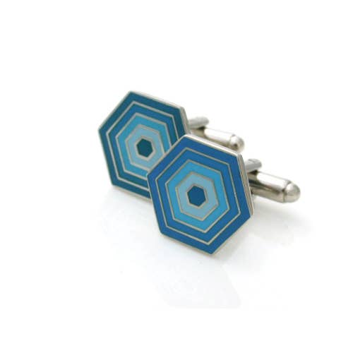 Honey comb shaped enamel cufflinks in blues