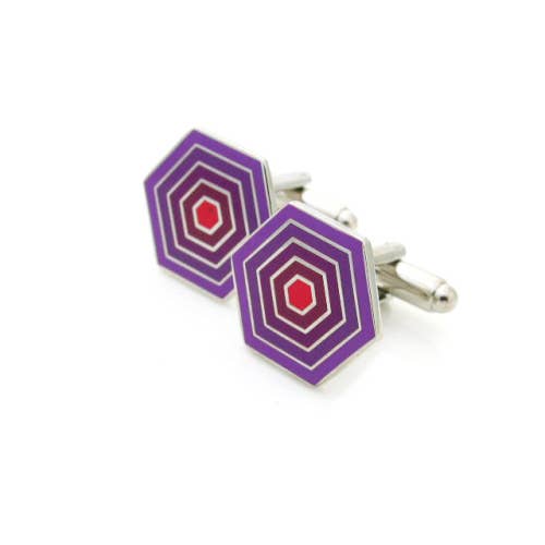 Honey comb shaped enamel cufflinks in purples