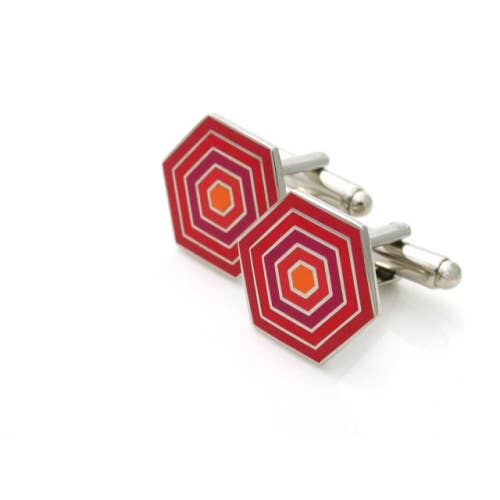 Honey comb shaped enamel cufflinks in oranges