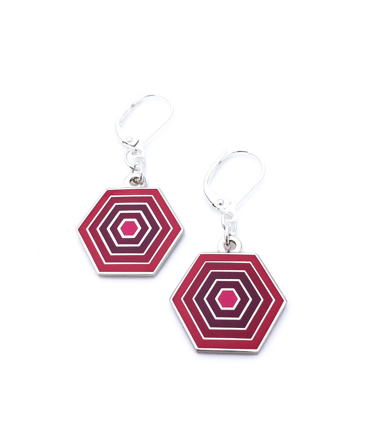 Honey comb shaped enamel earrings in pinks