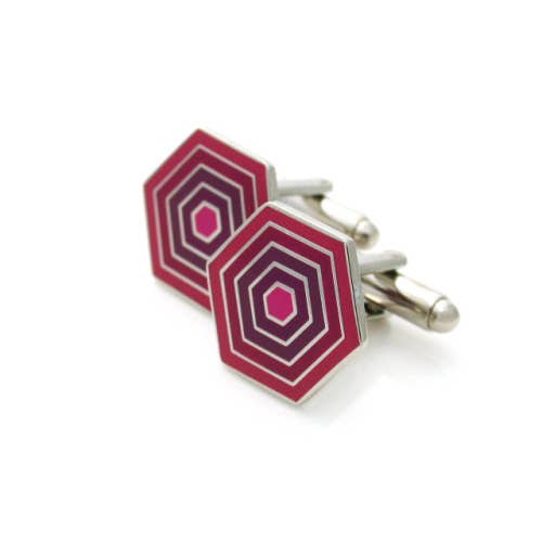 Honey comb shaped enamel cufflinks in pinks