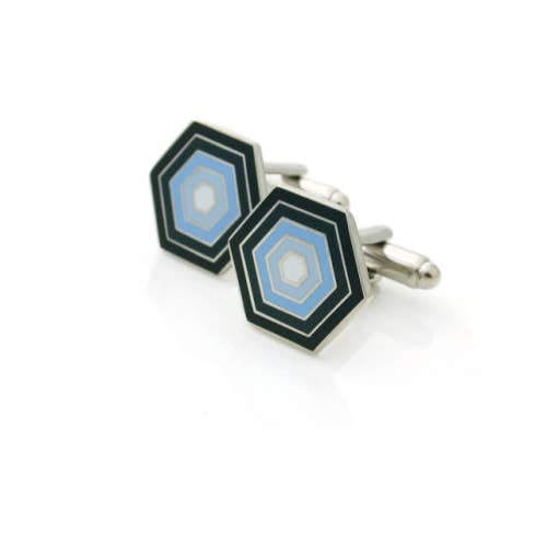 Honey comb shaped enamel cufflinks in black and grey