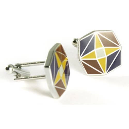 Enamel kaleidoscope pattern in mustard