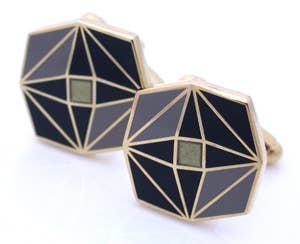 Gold enamel kaleidoscope pattern in black and gray