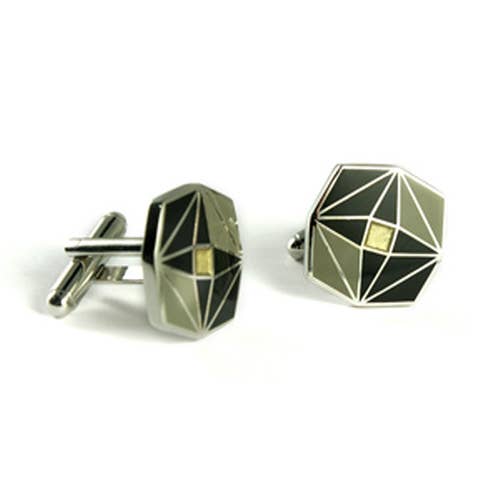 Enamel kaleidoscope pattern in black and gray