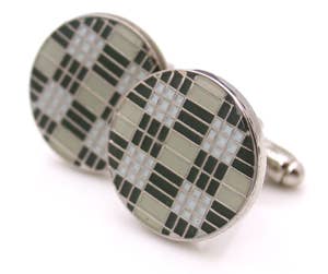 Round plaid enamel cufflinks in gray