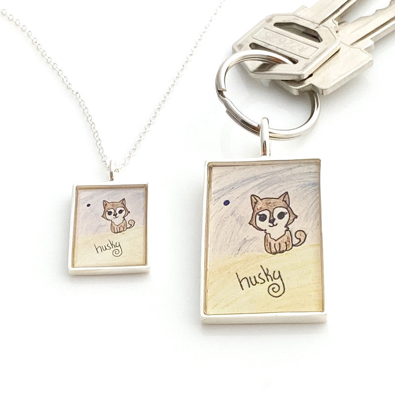 Custom-matching-keychain-and-necklace-with-kids-art