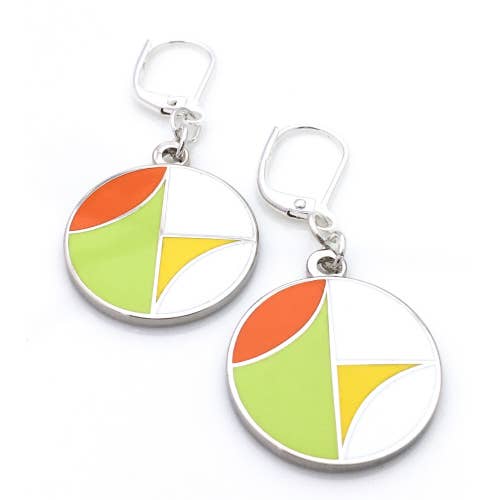 Architecture inspired enamel earings in orange and white