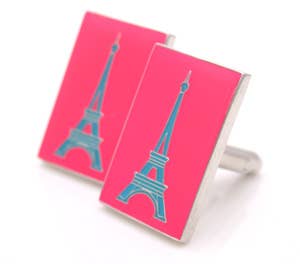 Load image into Gallery viewer, Hot pink enamel Eiffel Tower cufflinks
