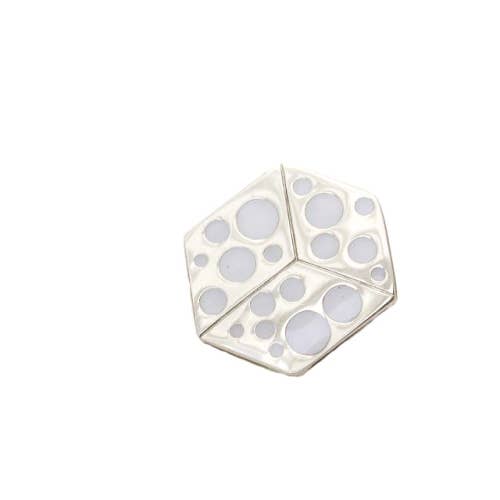 Cube pin with white enamel polka dots