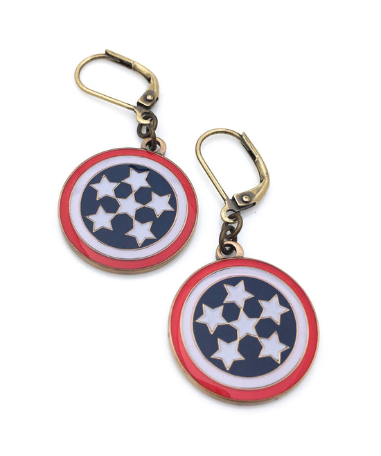 Red white and blue stars and stripes round earrings
