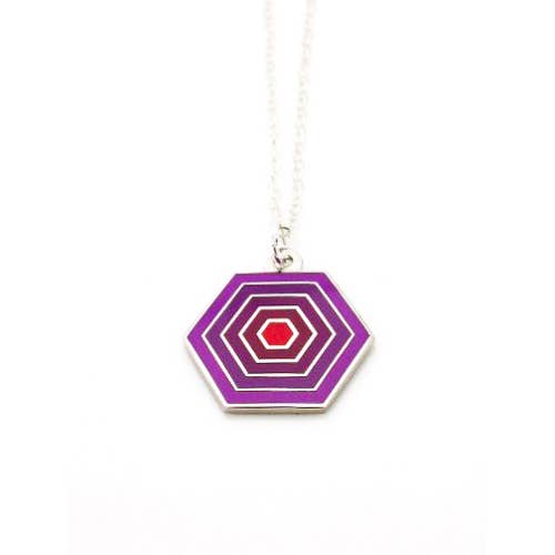 Honey comb shaped enamel necklace in purples