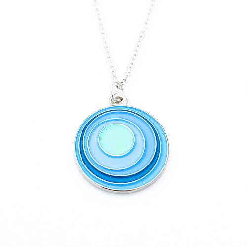 Round necklace with circles within circles in turquoise