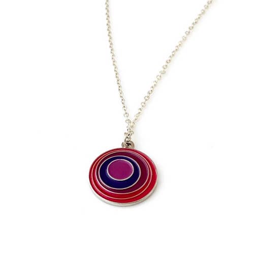 Round necklace with circles within circles in pinks