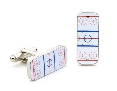 Load image into Gallery viewer, Hockey cufflinks in shape of NHL to scale hockey rink
