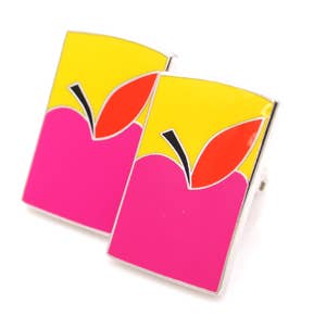 Warhol style pink enamel apple cufflinks