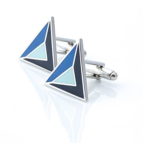 Triangular shaped enamel cufflinks in blue